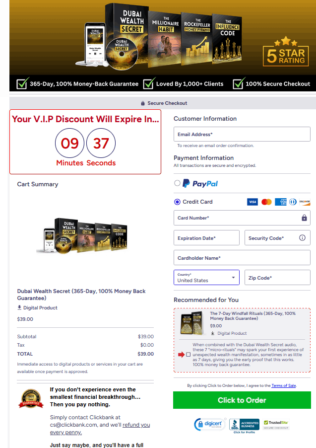 Dubai Wealth Secret Order Page